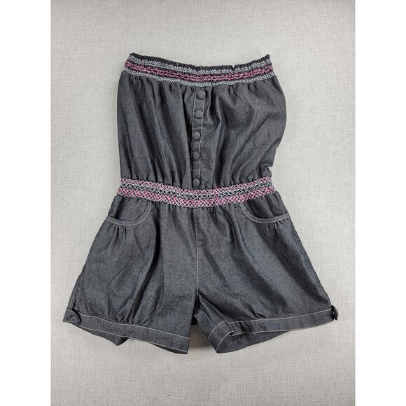 Zawary Womens Romper Shorts Size L Gray‎ Tribal Embroidered Strapless Casual - Picture 1 of 12